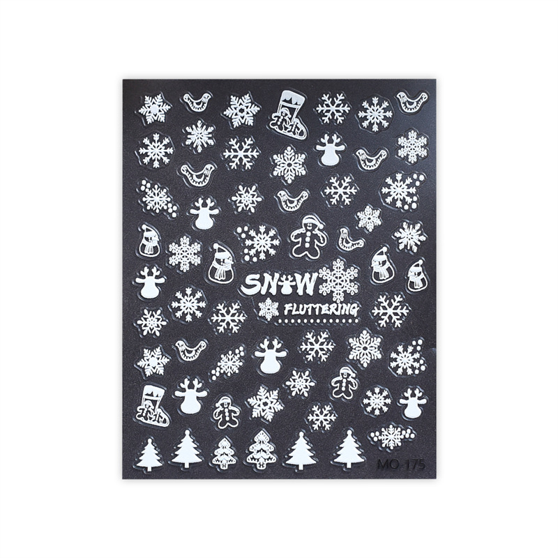 Nueva Navidad hueco copo de nieve uñas alivio pegatinas blanco lindo alzo 3D uñas pegatinas Santa Claus