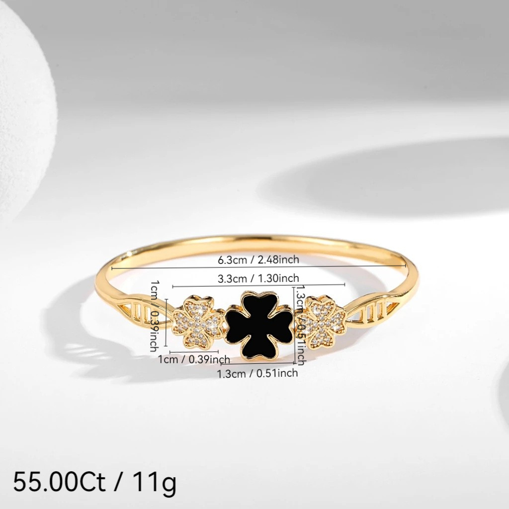 Joyas explosivas transfronterizas, brazalete abierto de trébol de cuatro hojas chapado en oro, sentido de diseño, pulsera de trébol de cuatro hojas con incrustaciones de circón, joyería para mujer
