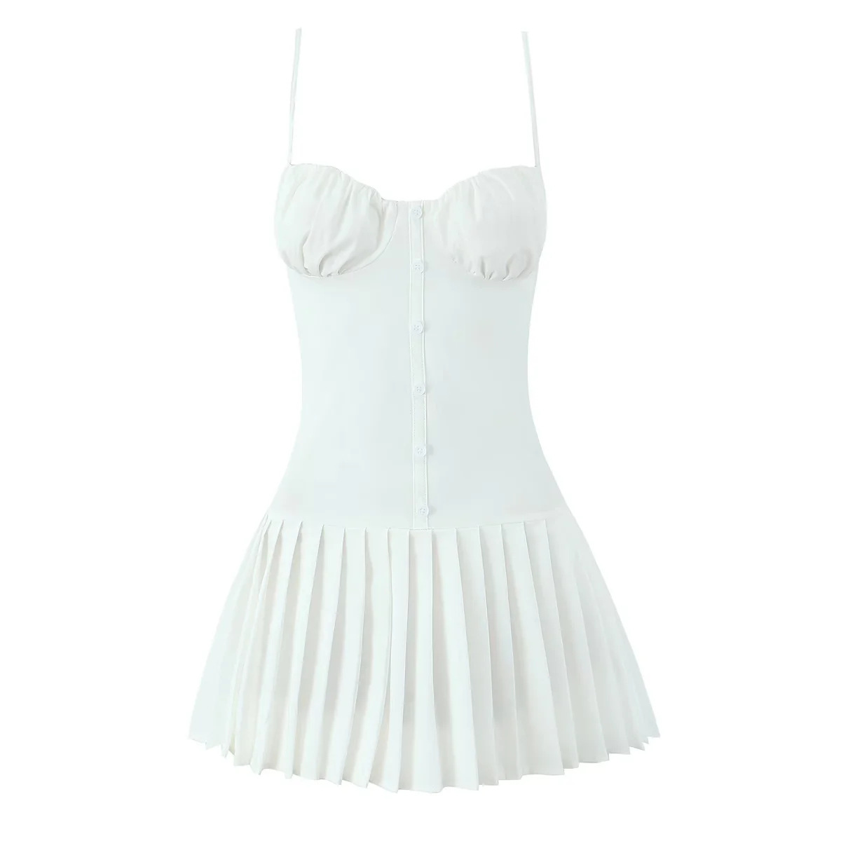 法式少女胸型束腰吊带连衣裙女夏季新款纯欲辣妹收腰A字百褶短裙