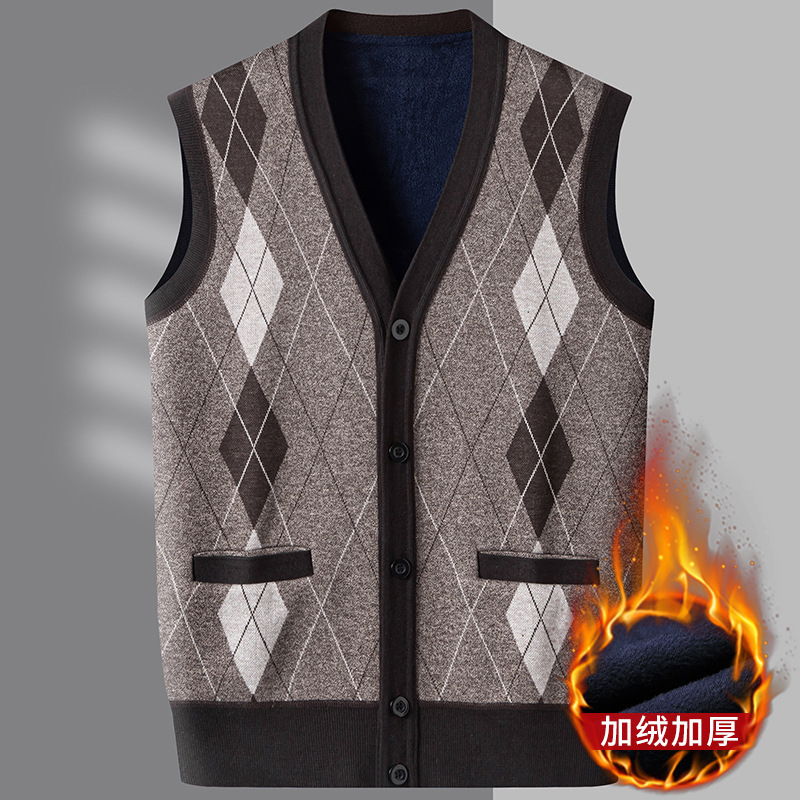 Cross-Border Export Autumn and Winter New Men's Fashion Velvet Casual Plaid Vest Pullover Waistcoat Sweater Vest for Men