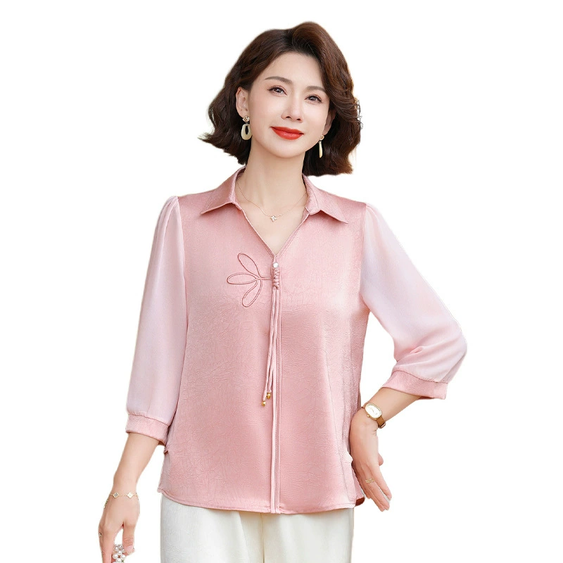 Модная рубашка-пуловер с длинными рукавами для мам, новая стильная блузка с отложным воротником весны 2025 года, элегантный топ для среднего и пожилого возраста.