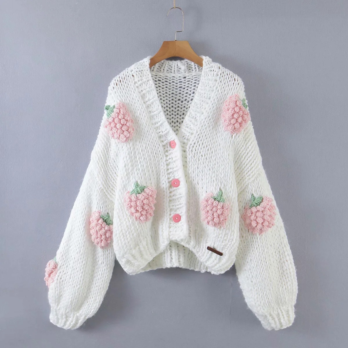 Abrigo de suéter para mujer 2021 Otoño e Invierno Nuevo estilo perezoso europeo y americano patrón tridimensional hilo grueso ganchillo abrigo hecho a mano de cintura alta