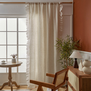Vintage linen ruffled curtain gauze curtain living room study opaque balcony semi-shading wholesale generation labeling