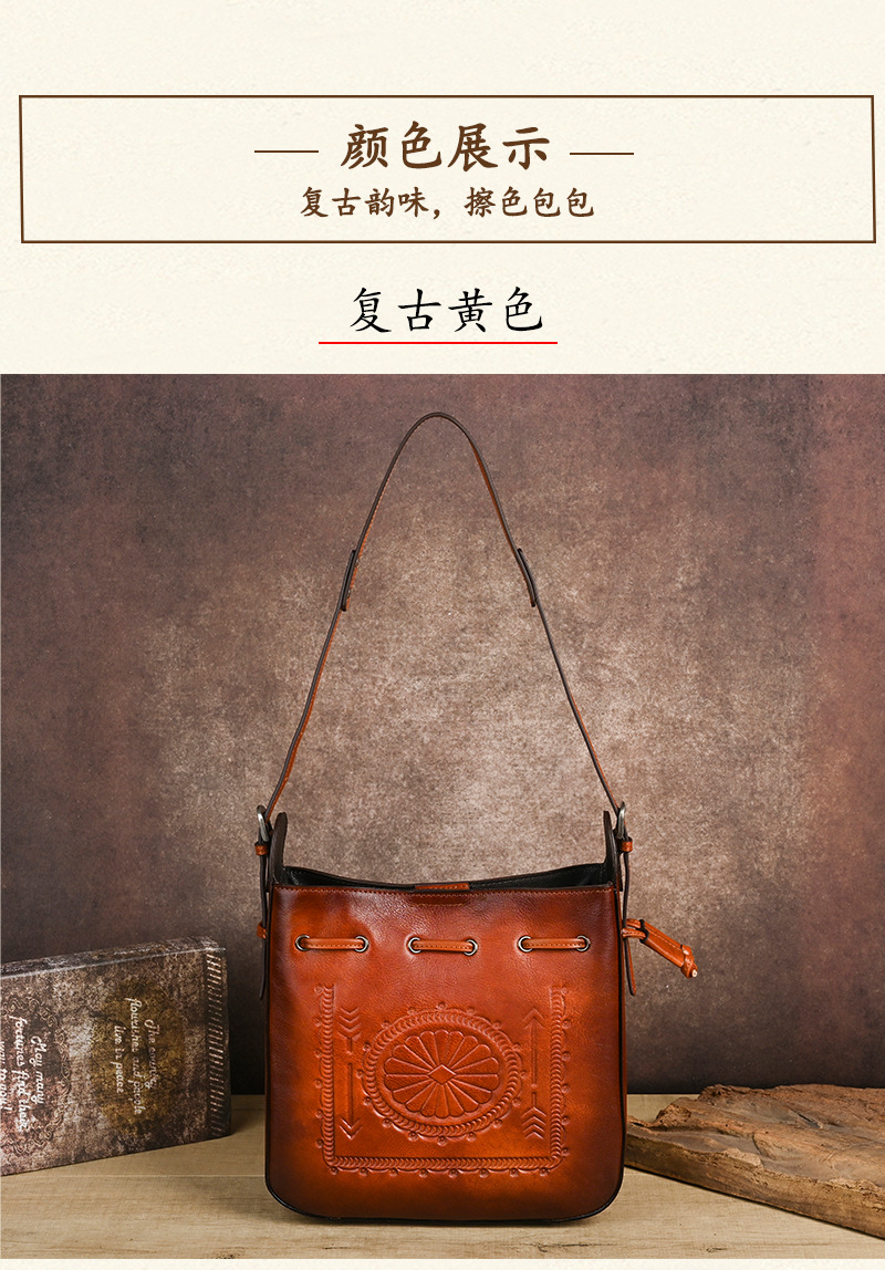 Túi tote da bò cổ điển phong cách vintage, đáy rộng, dung tích lớn, quai đeo vai — Màu xanh lá cây chi tiết 15