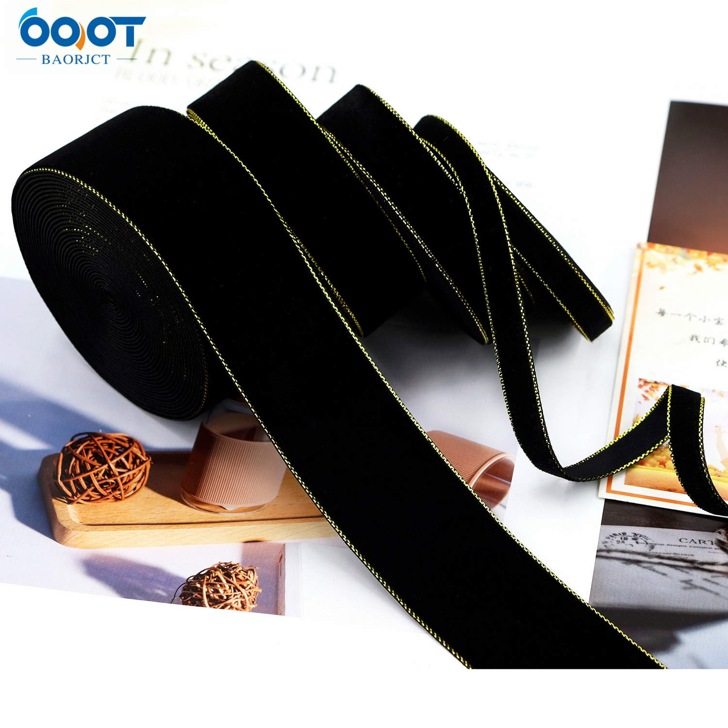 5 ярдов, бархатная лента с краем черного золота, Рождественский подарок, упаковка, аксессуары для волос, бант, серьги «сделай сам», украшения для одежды