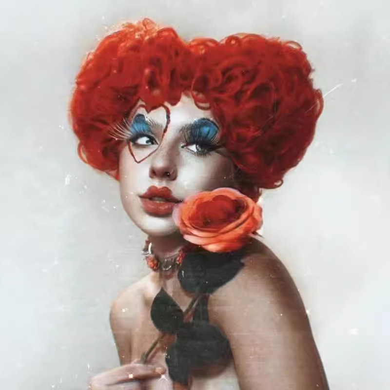 Red Queen Wig Alice in Wonderland COS Anime Full Headset Halloween Cosplay Hair Accessories Batch