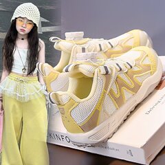 女童运动鞋2025新款春秋儿童跑步鞋男童网面透气女大童旋钮网鞋