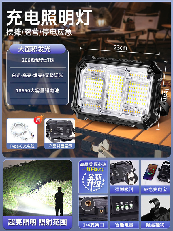 充电式照明灯摆摊夜市灯户外LED露营灯超长续航地摊灯停电应急灯|undefined