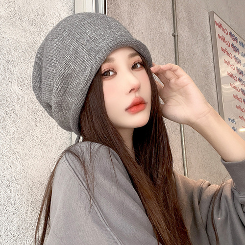Korean style warm curled pullover girls drawstring lazy wind pile hat women autumn and winter fashion new cold hat