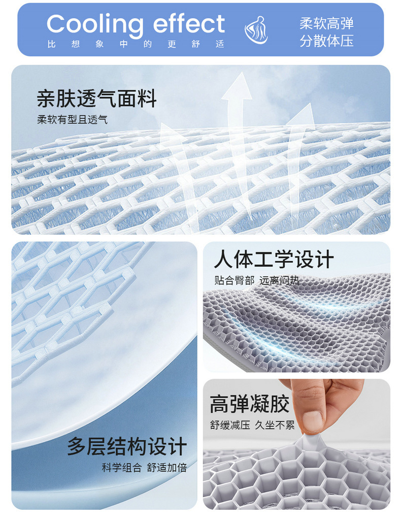 Summer Honeycomb Gel Cushion for Long Sitting, Breathable Car Lumbar Support, Office and Children's Cooling Pad, Lumbar Support Cushion, Ice Pad, Protective Pillow
