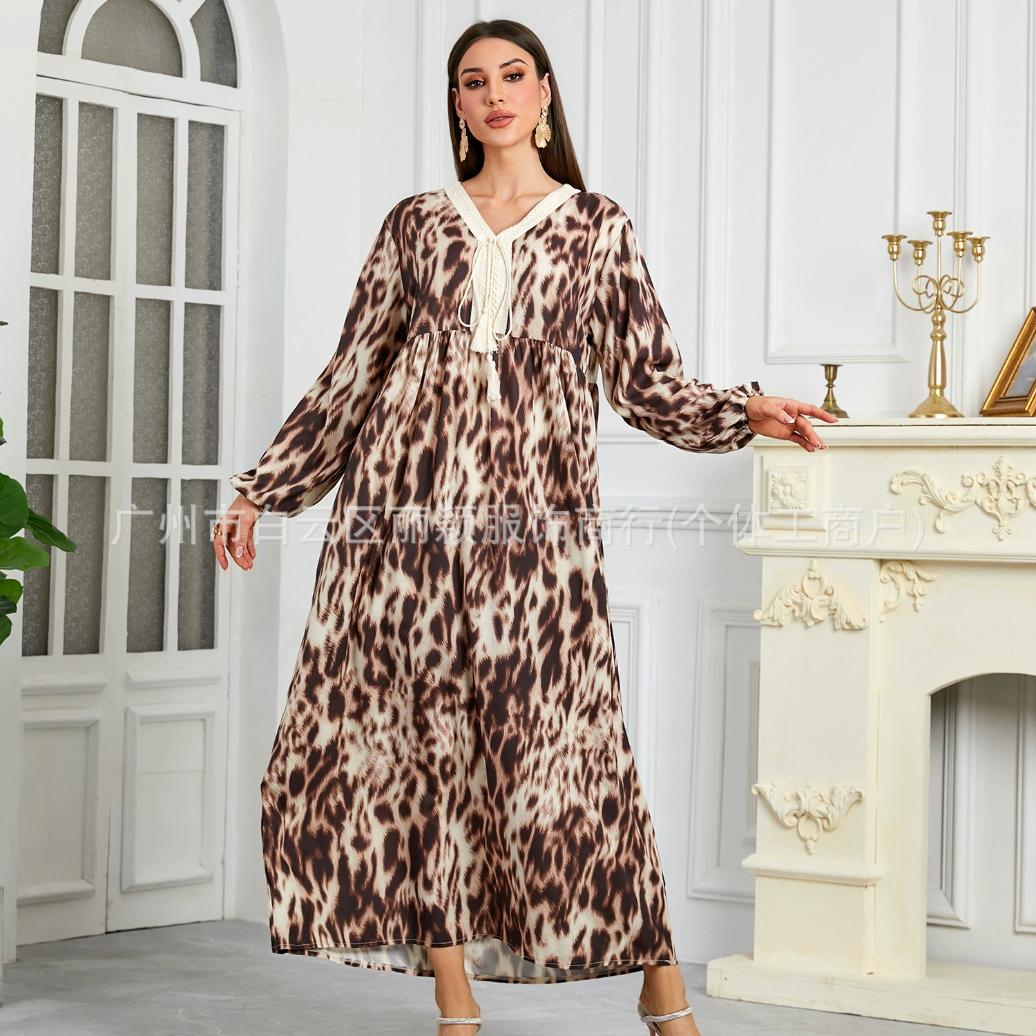 Новое свободное платье с леопардовым принтом из Ближнего Востока, женский муслиновый домашний комфортный халат Amazon, полдень