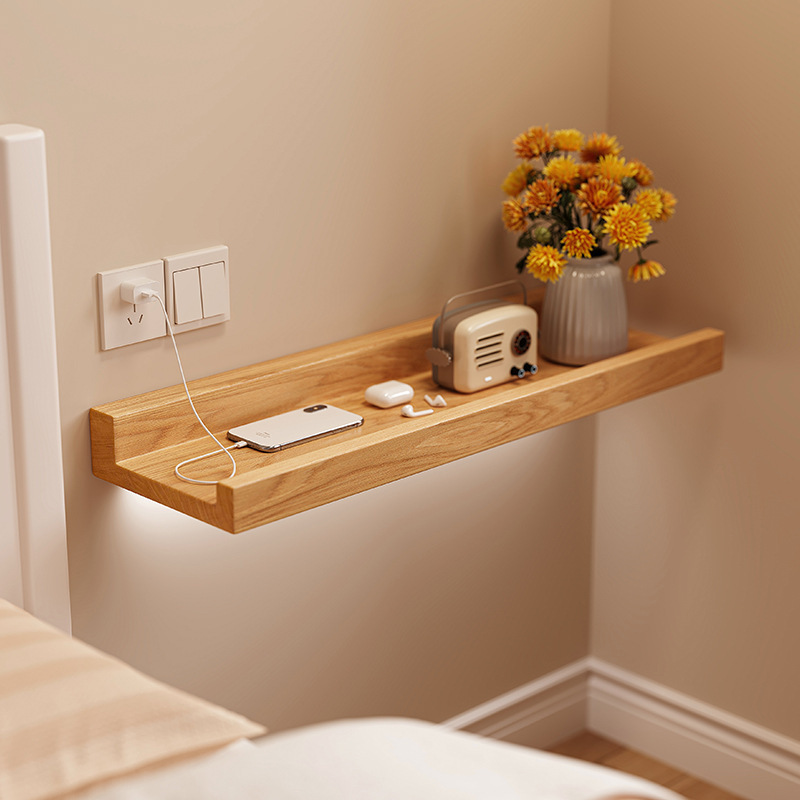Estante de pared de madera maciza, reemplazo de la mesita de noche del dormitorio, estante decorativo colgante de pared, soporte de exhibición, sentido avanzado