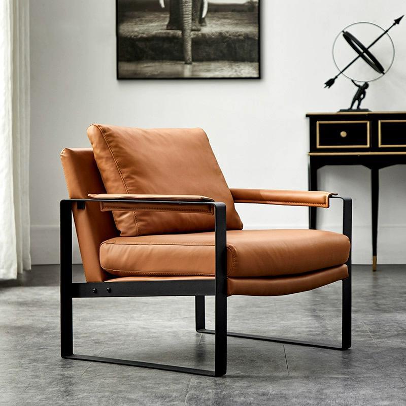 Sofá de cuero italiano industrial de viento retro retro nórdico respaldo balcón dormitorio silla de trago