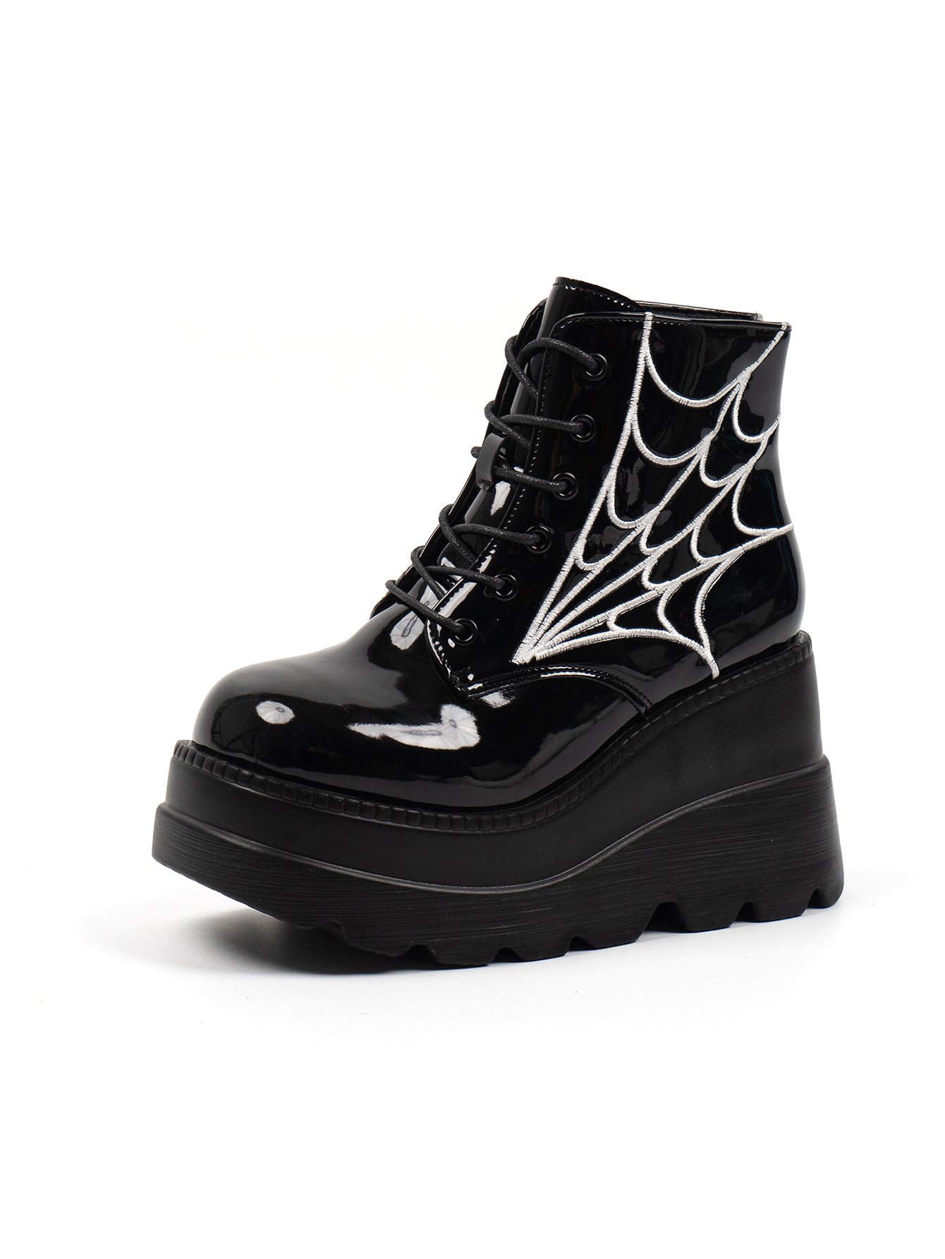 Women's Shoes thick soled large size short boots for women in autumn new platform sole lace up printed leather boots _voghion.com