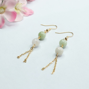 Xinyu natural A goods jade earrings Jade double beads tassel ear hook women Factory wholesale FC3040107