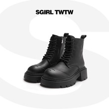 SGIRL TWTW「原创设计」磨砂皮马丁靴女厚底粗跟复古大头短靴女鞋