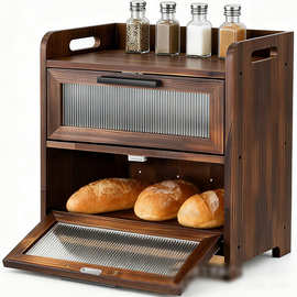 木质双层面包箱家用面包存储容器带提手厨房台面糕点箱甜品存放柜