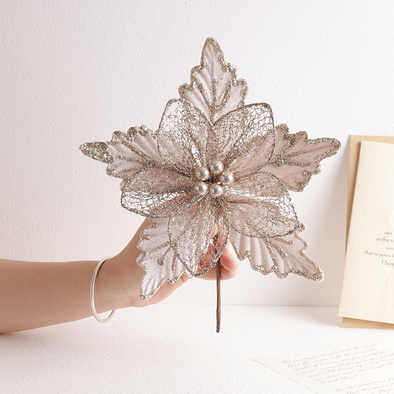 Decoración de árbol de Navidad transfronteriza 24cm oro oro oro rojo champán plata flores de Navidad imitación de flores hotel caña