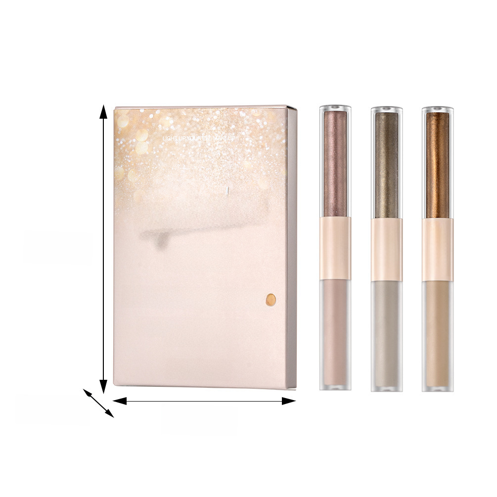 QIBEST Double Head Liquid Eyeshadow Pearlescent Matte Fine Glitter Film Natural Brightening Highlight Eyeshadow Liquid Makeup Set