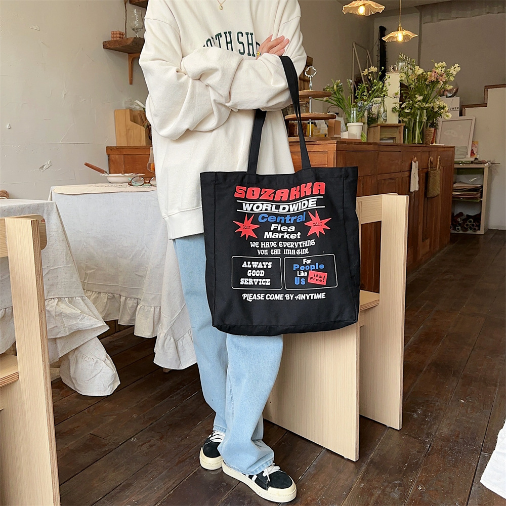 4423 New 2024 printed single-shoulder bag, large-capacity fabric bag, women's canvas bag, trendy hand-held commuting bag for work undefined