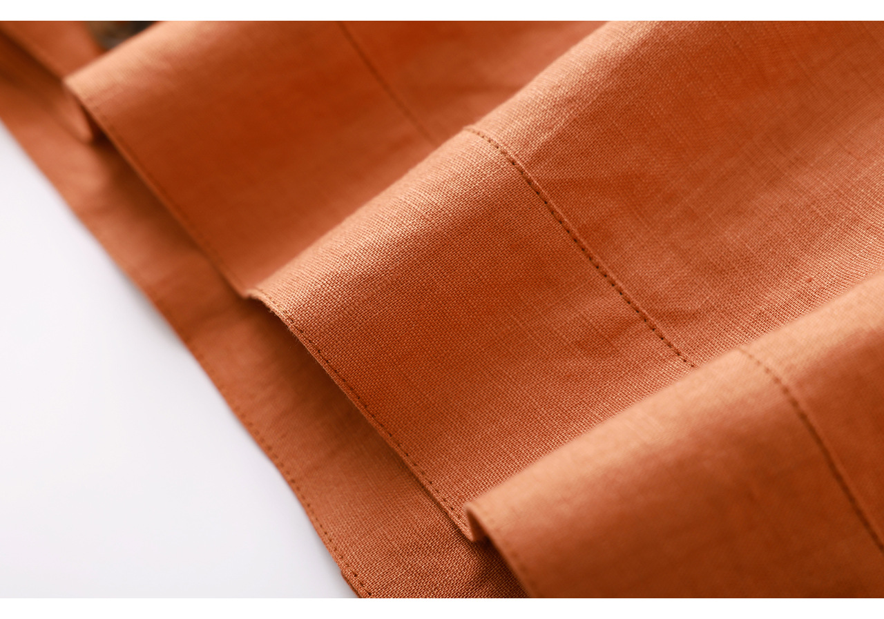 Áo sơ mi nữ linen phong cách Old Money hai túi xếp ly kiểu công nhân — màu cam chi tiết 33