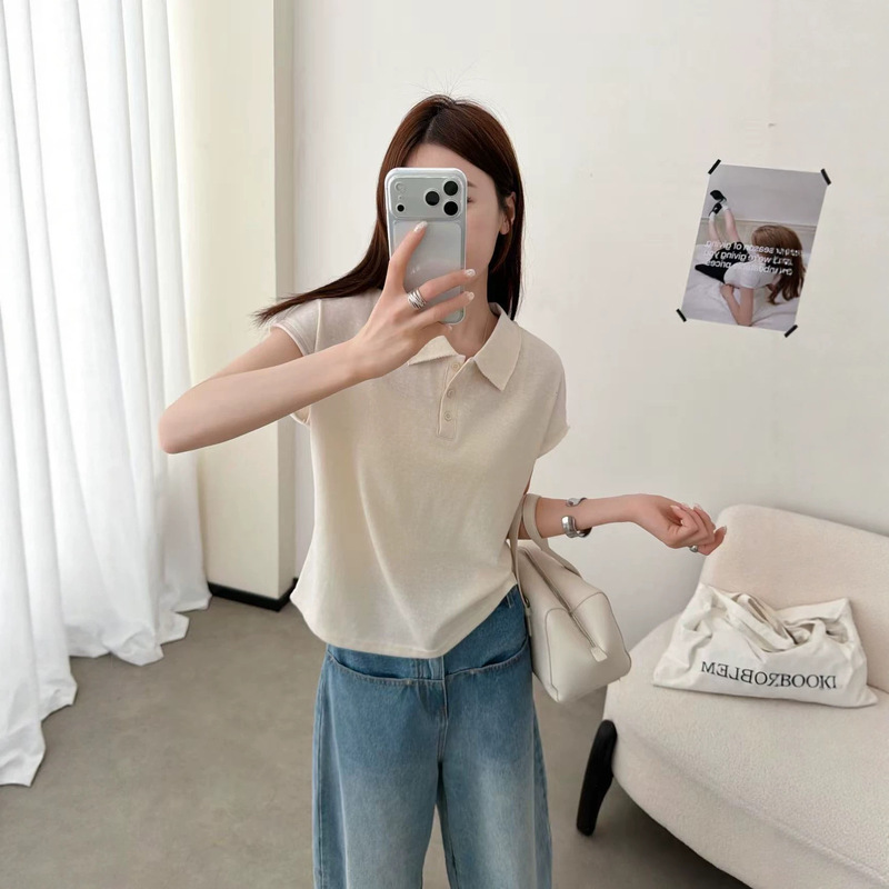 Korean-Style Hemp-Feel Cotton Raw Edge Sleeveless Polo Shirt, New Summer Style, Relaxed and Loose Short-Sleeve Women's Clothing, Direct from the Factory