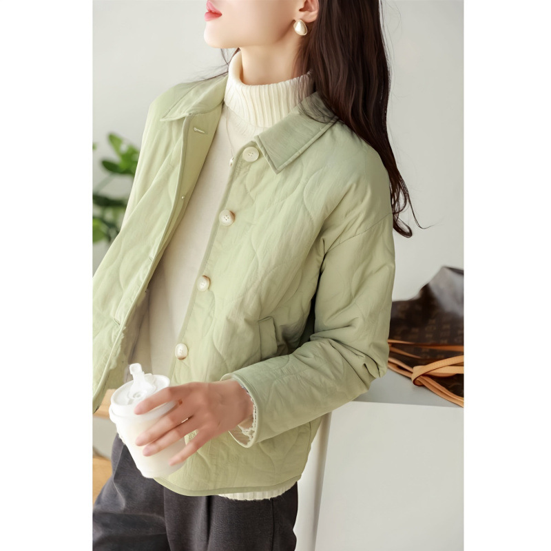 Lightweight down cotton jacket 2025 autumn and winter new style lapel straight versatile gourd flower short cotton jacket for women