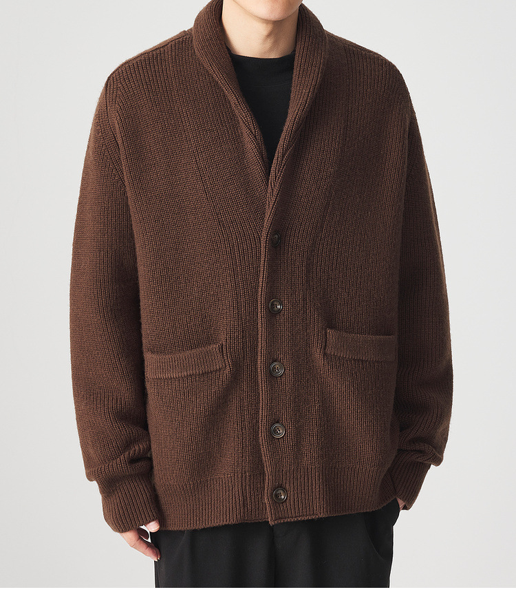 Áo khoác dệt kim len Merino nam tay raglan cổ lọ — Màu be chi tiết 21