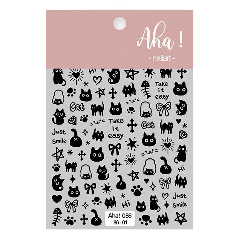 Aha manicura adhesivo pegatina ins graffiti gato cachorro conejo de dibujos animados arco uñas decoraciones calcomanías