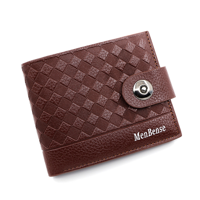 Moda tejida patrón de los hombres de la cartera de hebilla magnética corta simple delgada monedero bolso de plata cartera de los hombres