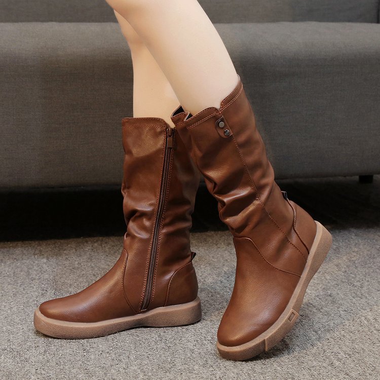 High-Top Autumn and Winter New Retro Velvet Warm Women's Mid-Calf Boots Slim Boots Casual Large Size Knight Boots for Women High-Top Autumn and Winter New Retro Velvet Warm Women's Mid-Calf Boots Slim Boots Casual Large Size Knight Boots for Women