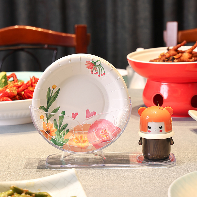 Plato desechable de hueso de 6 pulgadas de mesa de comedor casera, plato de papel de fiesta al por mayor, espesación desechable de hueso