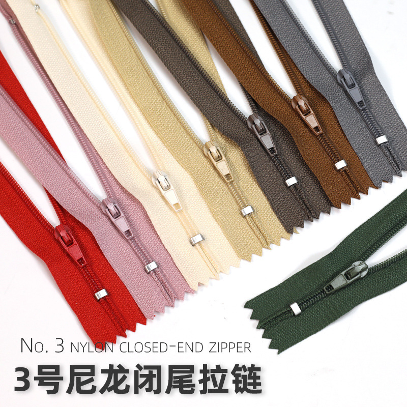 Spot wholesale No. 3 nylon closed tail pants short zipper pants placket pocket pillow pull lock clothing accessories