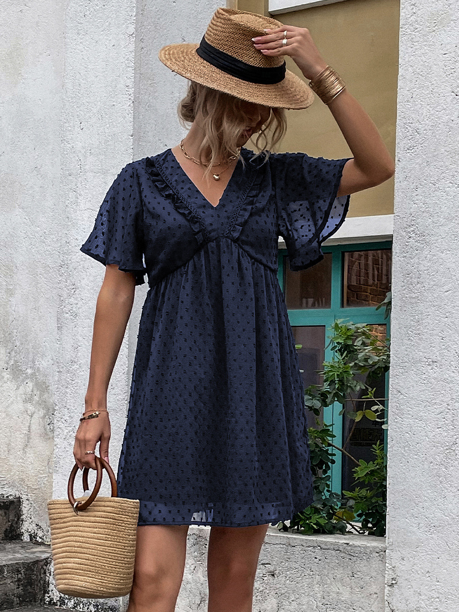 V-neck jacquard fungus sleeve dress NSFH128450