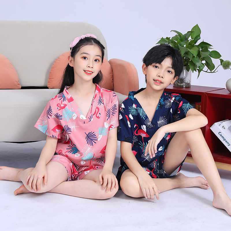 XF4O 어린이 땀 옷 남녀 발 목욕 마사지 옷 사우나 옷 어린이 목욕 치료 가게 클럽 목욕 가운 잠옷