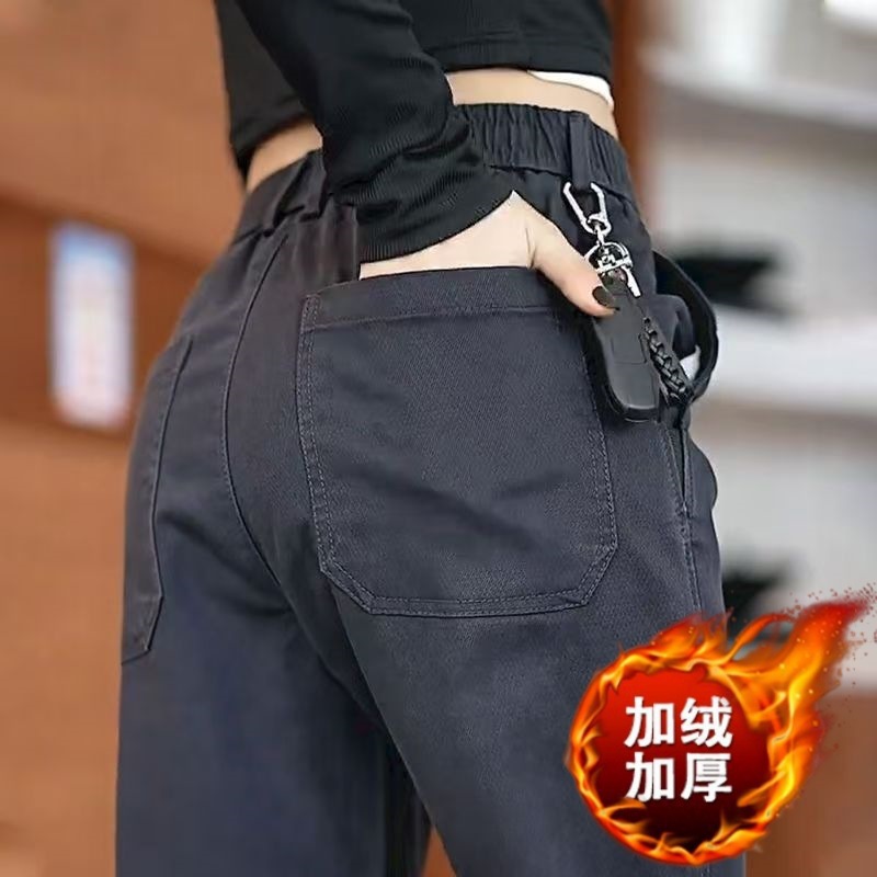 Pantalones casuales de terciopelo para hombres otoño y invierno 2025 nuevos pantalones elásticos rectos sueltos y gruesos de marca de moda