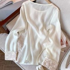 新しい中国式のシルク刺繍のシャツの女性の長袖の春秋の新型の国風の小さいシャツの夏の薄いタイプの日焼け止めのシフォンの上着