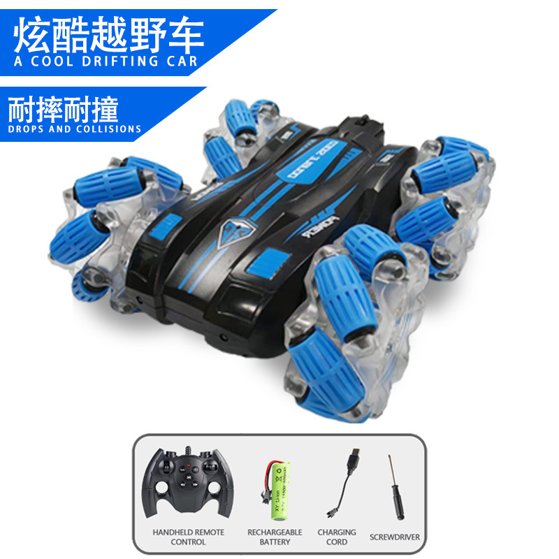 Coche de control remoto RC transfronterizo, coche de control remoto con acrobacias de gestos de doble cara, coche de juguete para niños con tracción en las cuatro ruedas, todoterreno, regalo para niños