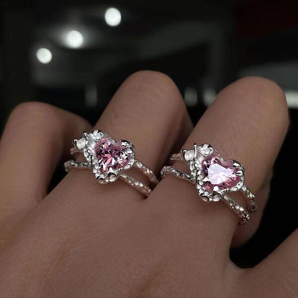 Fuchsia fashionable elegant ring with stone with zircon hip-hop…