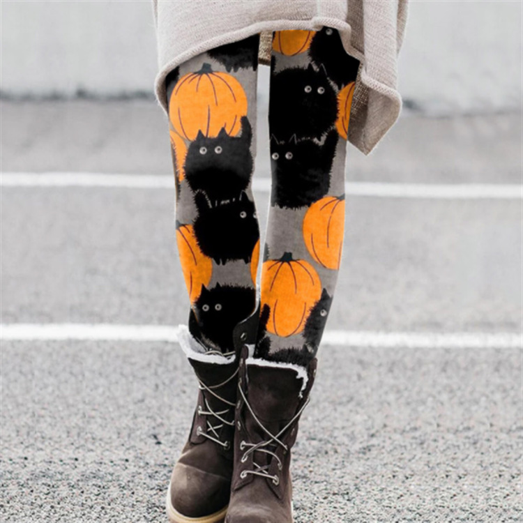 Women's Daily Street Casual Pumpkin Bat Skull Full Length Printing Leggings display picture 4