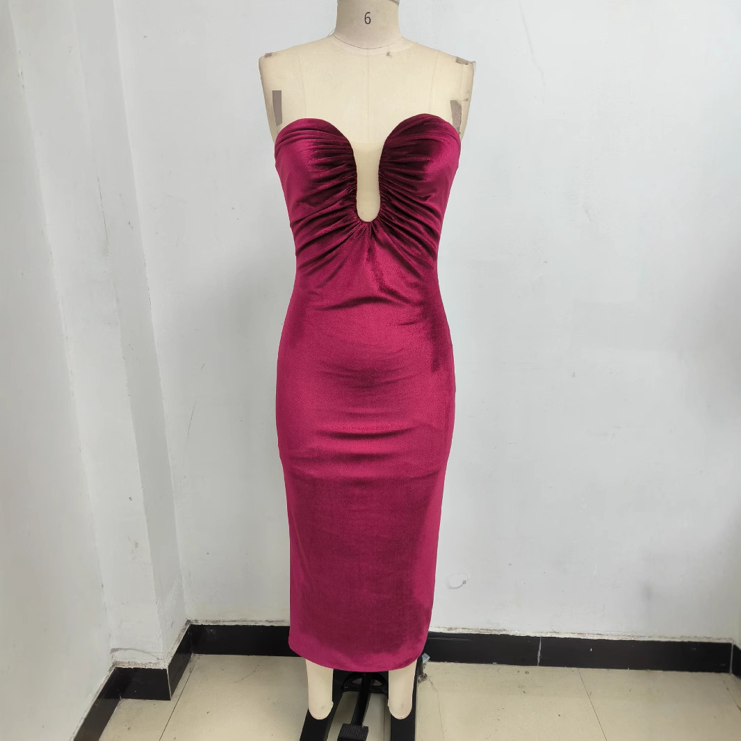demi-season elegant burgundy velvet sexy tube top