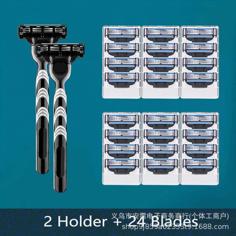 Space Popular Men's Manual Three-Layer Blade Fashionable Design Anti-Slip Handle Stainless Steel Razor Set Wholesale