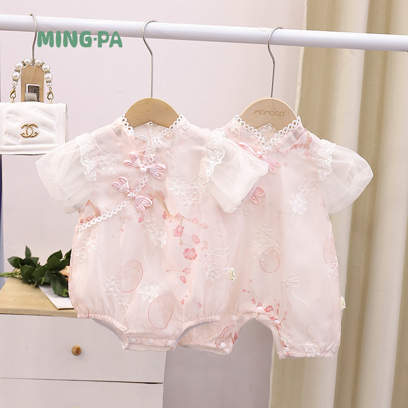 嬰兒衣服夏裝連體衣薄款哈衣爬服女寶寶中國風漢服A類夏季包屁衣
