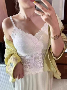 European Station 2025 Summer New Fashion Round Neck Strap Lace Patchwork Elegant Tank Top for Women