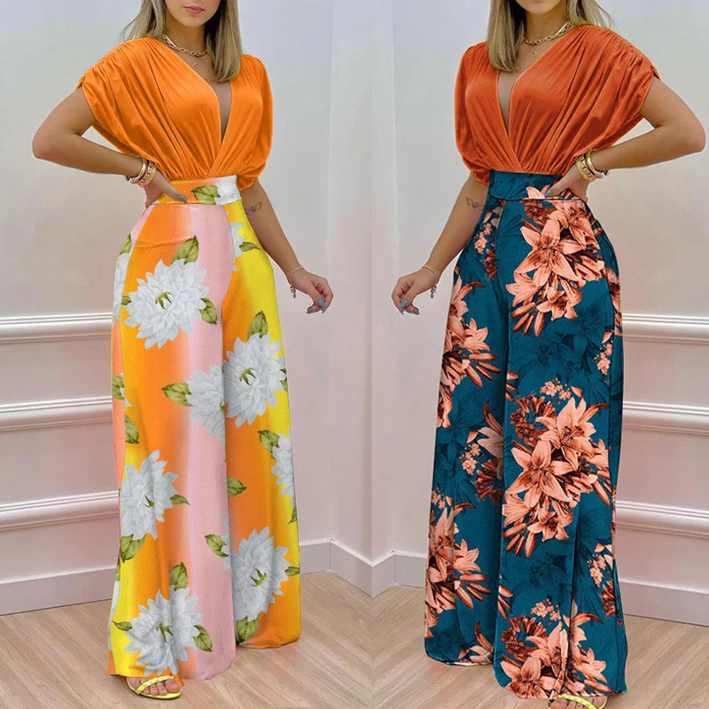 Polyester Fabric Type Pant Co-ord Set Sets Type Daily Women'S Streetwear Color Block Flower Polyester Printing Pant Co-ord Set Pants Sets