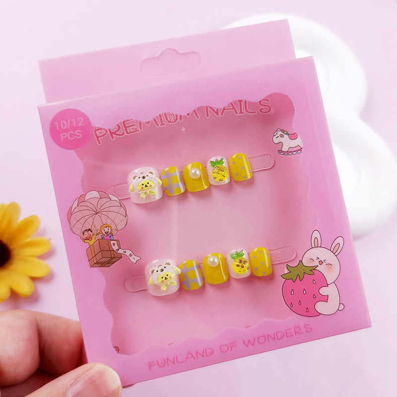 Pineapple Puppy Fresh Style Children's Nail Art 10 Pieces Sweet Student Nail Tips Whitening Fake Nails Mixed Wholesale