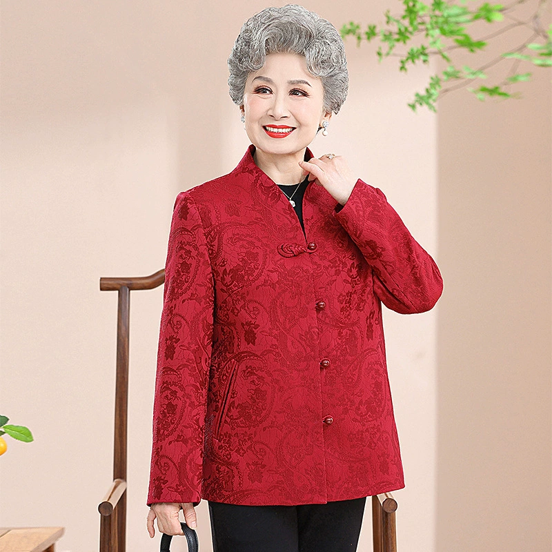 Си бабушка весна и осень красное пальто 60-летняя 80-летняя мать Тан костюм женский старый леди свадебный банкет День рождения банкет Новогодняя одежда