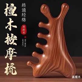 多功能四合一檀木按摩梳头皮脱发头疗刮痧疏通经络脸部眼部檀木梳