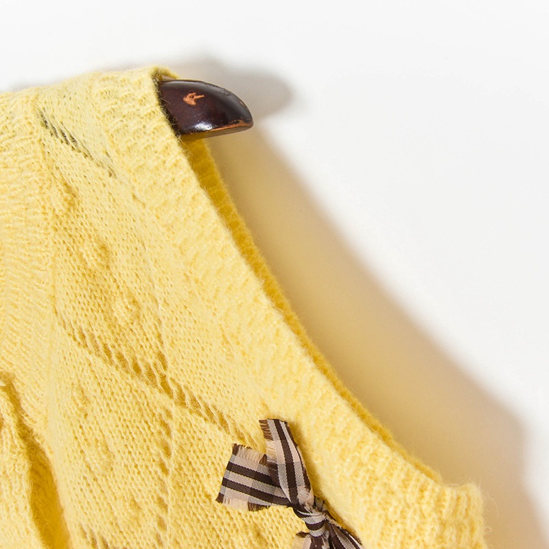 Kadın Giyim Erken Sonbahar Yeni Üç Boyutlu Fiyonk Kalın İğne Yuvarlak Yaka Kolsuz Örme Hırka Yelek Kadın Kolsuz_voghion.com