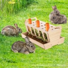 木制宠物干草喂食器笼子豚鼠兔子胡萝卜食物分配器可拆卸喂食架